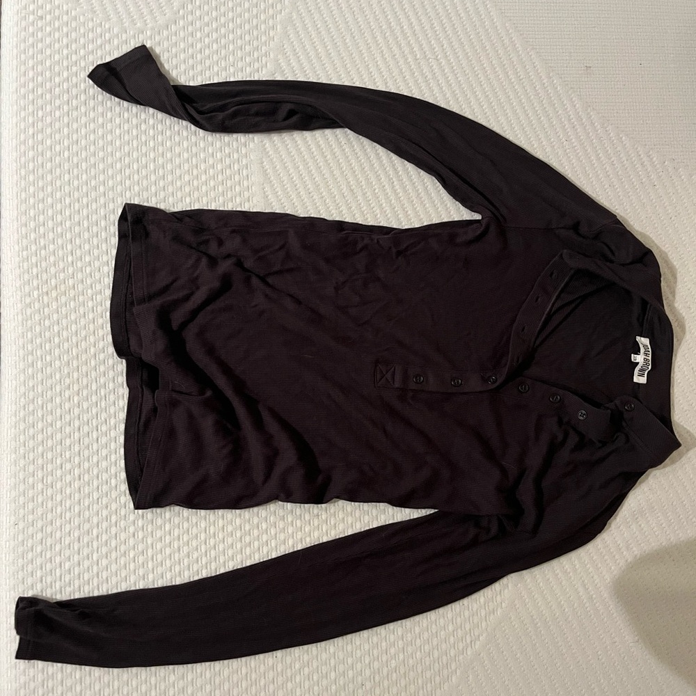 Joah Brown Dark Ribbed Top Henley worn once